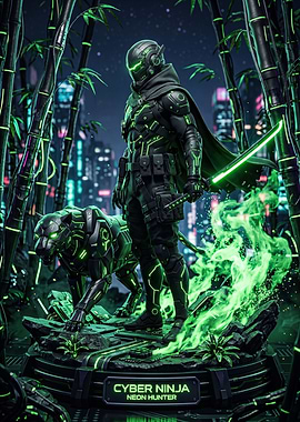Cyber Ninja Neon Hunter with Robotic Panther
