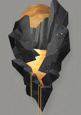 Abstract Geometric Landscape with Gold Accents