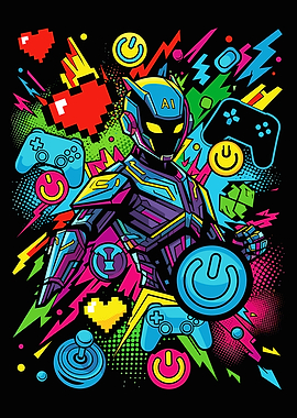 Cyberpunk AI Robot Gamer Art