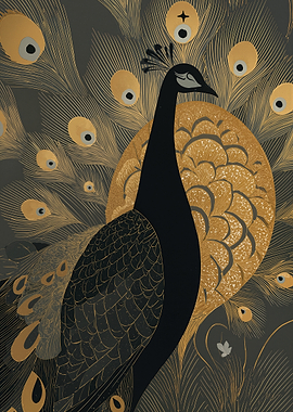 Elegant Black Peacock with Golden Feathers