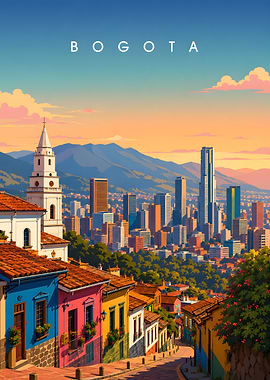 Bogota Cityscape at Sunset, Travel Poster