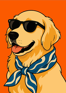 Cool Golden Retriever Dog with Sunglasses and Scarf