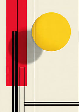 Abstract Geometric Composition with Red, Yellow, and Black