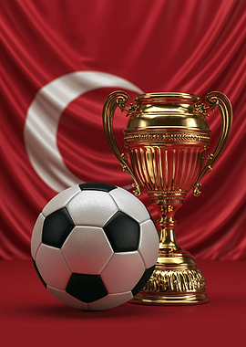 Soccer Trophy and Ball with Turkish Flag