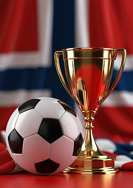 Soccer Trophy and Ball with Norwegian Flag
