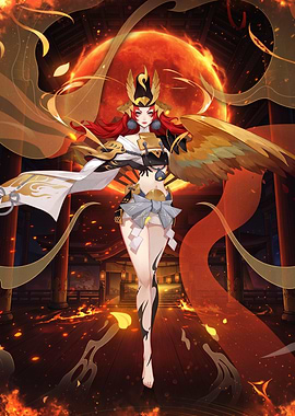 Phoenix Goddess with Fiery Background