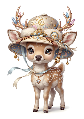 Cute Fawn Wearing a Celestial Hat