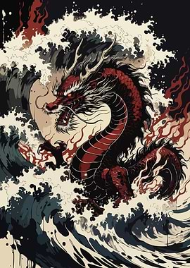Dragon Amidst Crashing Waves