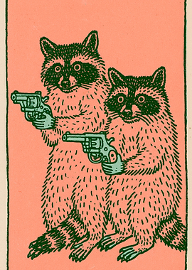 Two Raccoons Holding Guns