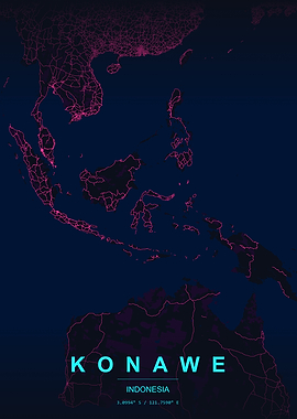 Map of Southeast Asia and Australia with glowing roads