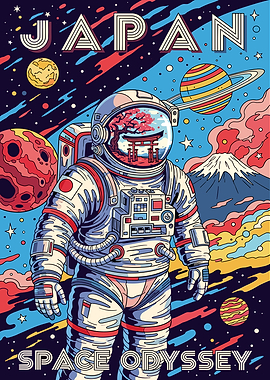 Astronaut in Space with Japanese Elements