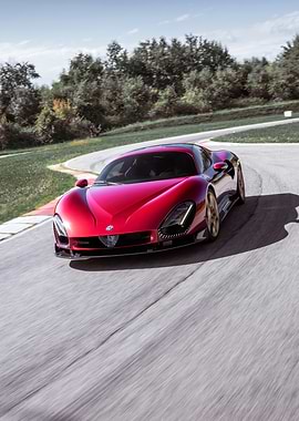 Red Sports Car on a Racetrack