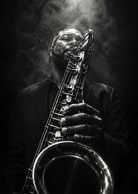Jazz Saxophone Player Soul in Darkness Black and White Music