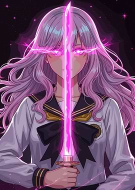 Anime Girl with Glowing Pink Sword