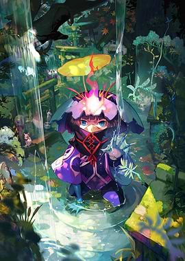 Mystical Forest Creature in Waterfall