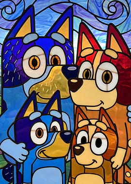 Bluey Family Stained Glass Art