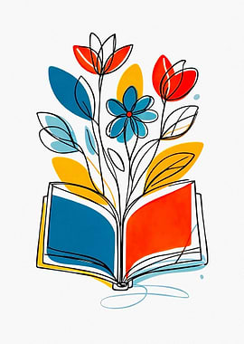 Open book with blooming flowers
