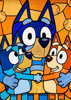 Bluey Family Stained Glass Art