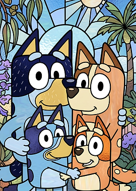 Bluey Family Stained Glass Art
