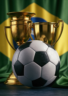 Brazilian Football Trophies and Ball