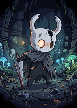 Hollow Knight Character in Cave