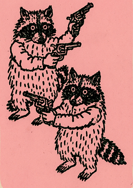 Two Raccoons with Guns