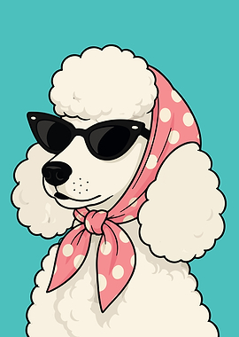 Stylish Poodle with Scarf and Sunglasses
