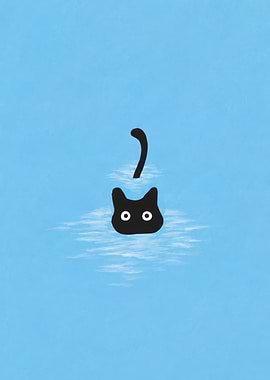 Black Cat in Blue Water