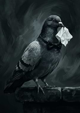 Pigeon with Bow Tie and Note Funny Toilet humor