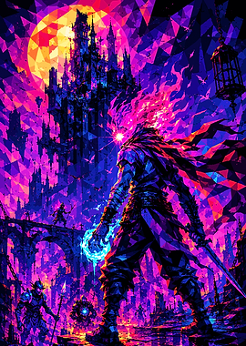 Warrior with Fiery Head and Magic Orb
