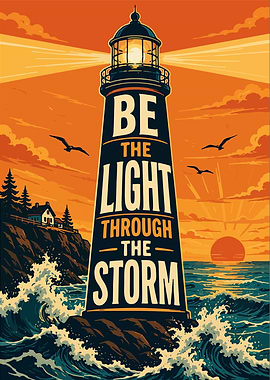 Be the Light Through the Storm Lighthouse Text Art