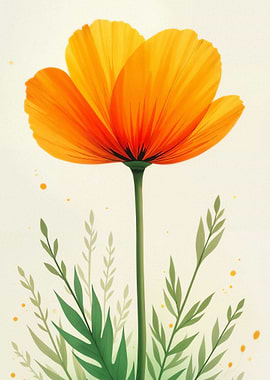 Orange Poppy Flower with Green Stems