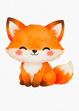 Cute Watercolor Fox Sitting