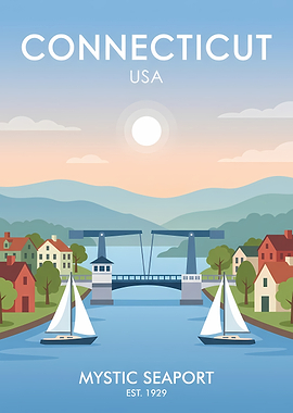 Connecticut Mystic Seaport Vintage Poster