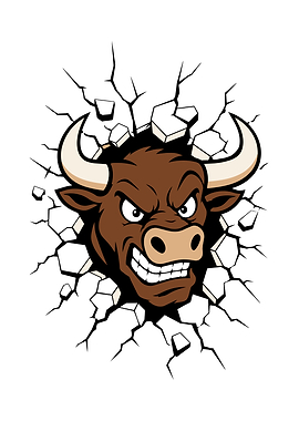 Angry Bull Crashing Through a Wall