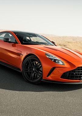 Orange Aston Martin in Desert Landscape
