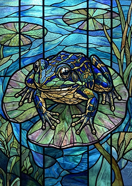 Stained Glass Frog on Lily Pad