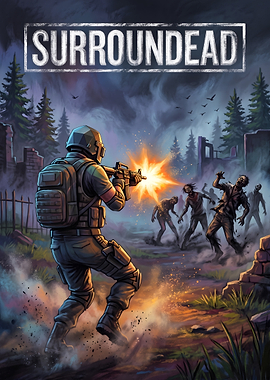 Soldier fighting zombies in a ruined city