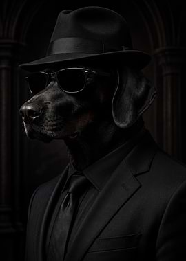 Doberman in a Suit and Hat