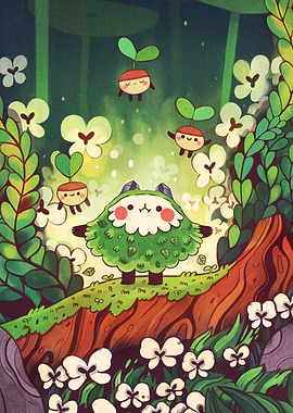 Cute forest creatures in a magical woodland