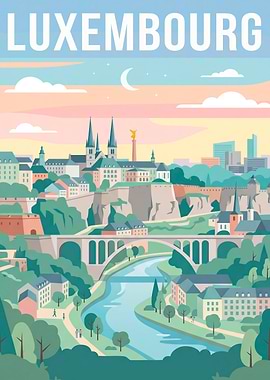 Luxembourg Cityscape with River and Bridge