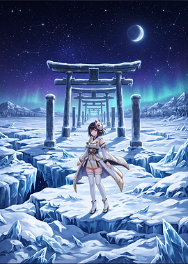 Anime Girl in Winter Shrine