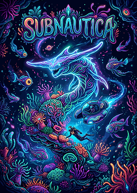 Subnautica Neon Underwater Scene