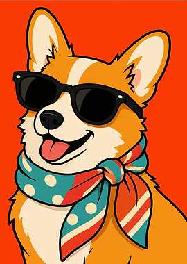 Cool Corgi with Sunglasses and Scarf