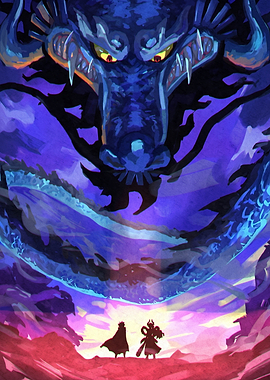Dragon Confrontation with Two Figures