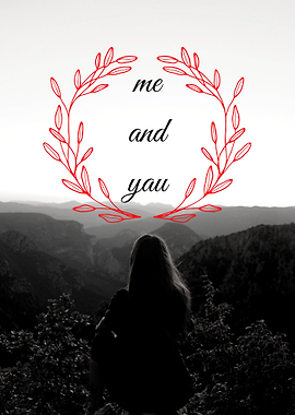 Woman overlooking mountains with text