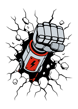 Robot Fist Crashing Through the Wall