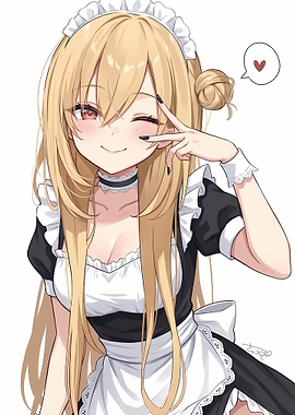Anime Maid Winking with Peace Sign