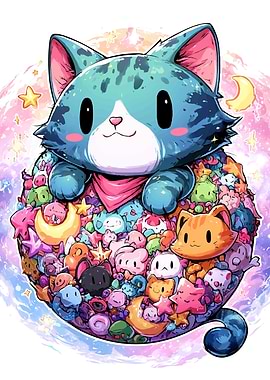 Cute Cat Surrounded by Adorable Creatures
