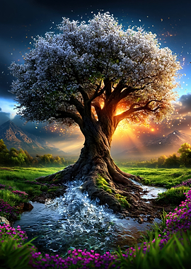 Enchanted Tree by a Stream
